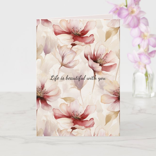 Burgundy Cream Lavender Floral Love Card (Orchid)