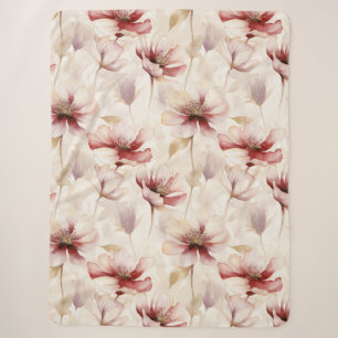 Burgundy Cream Lavender Floral Sherpa Blanket