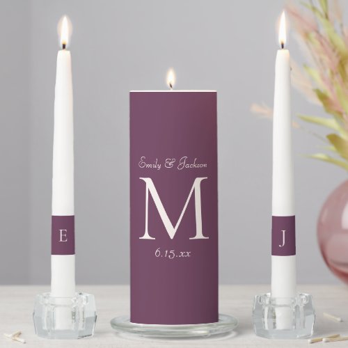Burgundy Cream Monogram Wedding Unity Candle Set