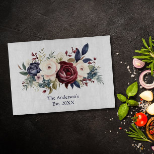Burgundy Cream Navy Blue Floral Watercolor Cutting Board