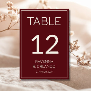 Burgundy Cream Old Money Formal Wedding Table Number