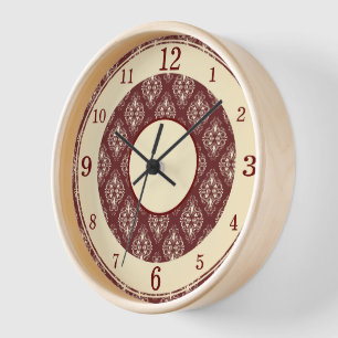 Burgundy & Cream Patterned Elegance Clock