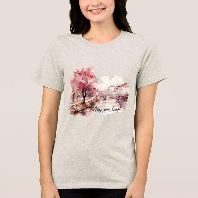 Burgundy Cream Pink Trees Tri-Blend Shirt (Front)