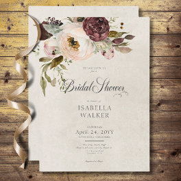 Burgundy Cream Pink Vintage Peonies Bridal Shower Invitation