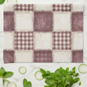 Burgundy Cream Plaid Stripes Kitchen Towel