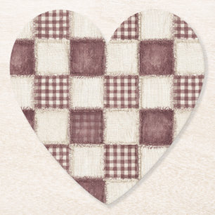 Burgundy Cream Plaid Stripes Paper Coaster