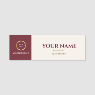 Burgundy Cream Restaurant Server Logo Name Tag