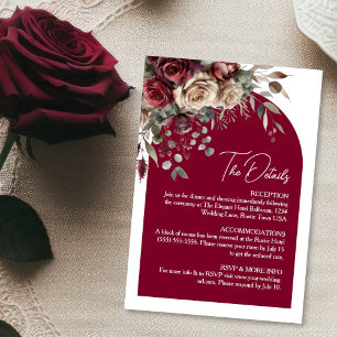 Burgundy Cream Roses Elegant Arch Wedding Details Enclosure Card