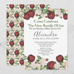 Burgundy Cream Roses Floral Baby Shower invitation