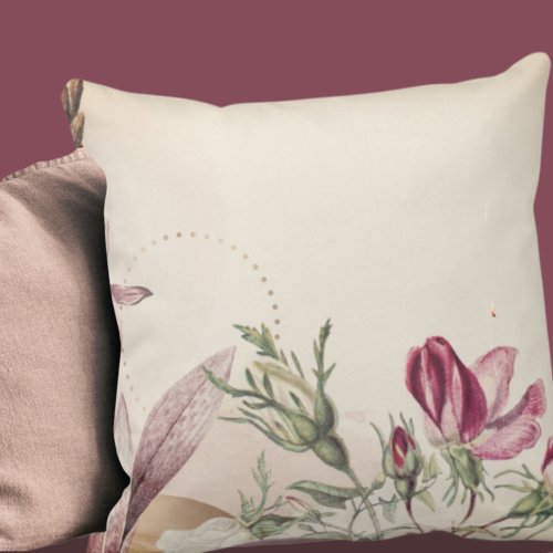 Burgundy  Cream Simple Rose Floral Throw Pillow