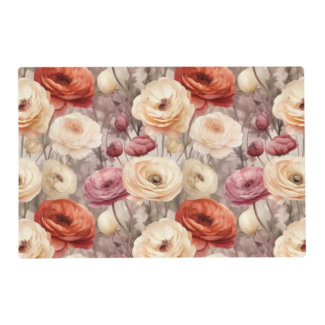 Burgundy Cream Spring Flowers Bridal Shower Placemat (Front)