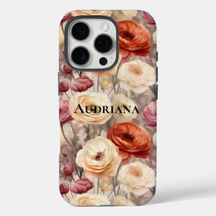Burgundy Cream Spring Flowers iPhone 16 Pro Case