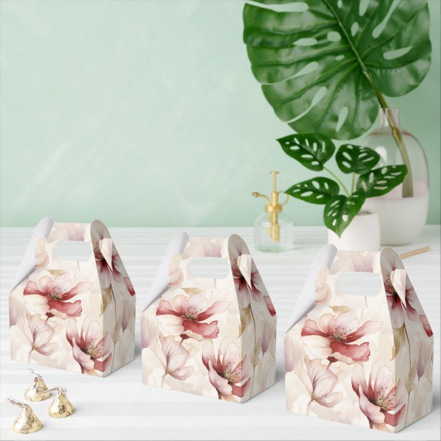 Burgundy Cream Spring Flowers  Favor Boxes (Multiple)