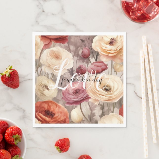 Burgundy Cream Spring Flowers Wedding Love Napkins (Insitu)