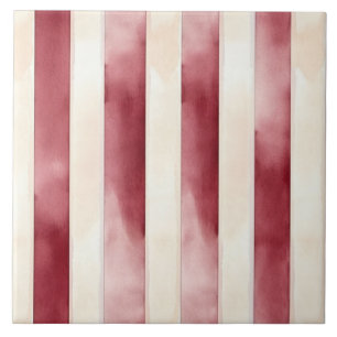 Burgundy Cream Stripes Ceramic Tile
