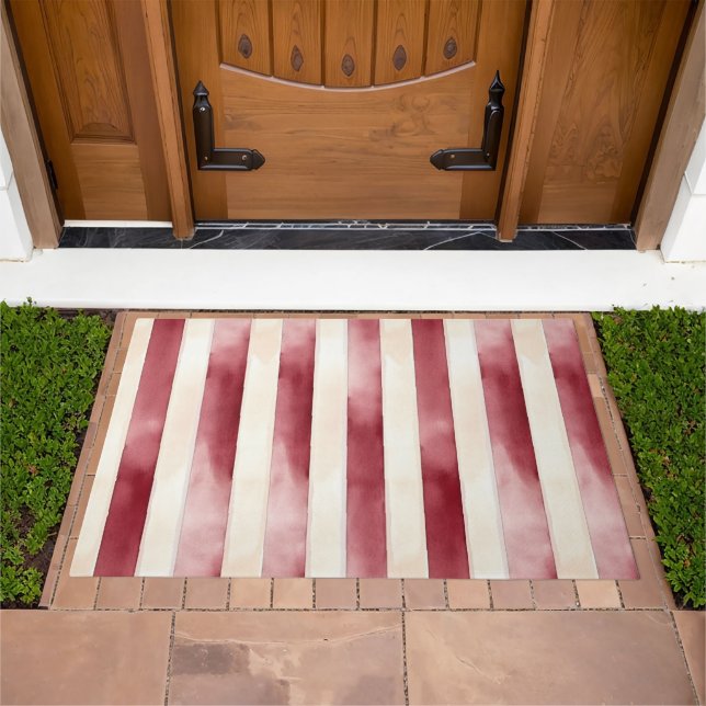 Burgundy Cream Stripes  Doormat (Outdoor)
