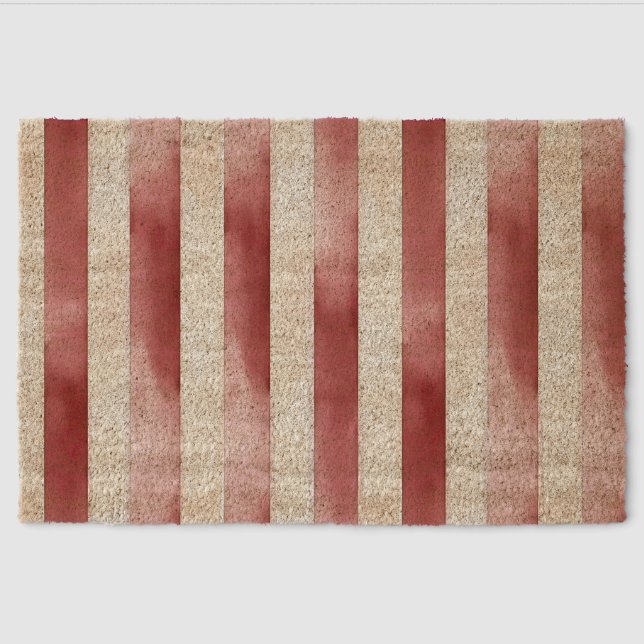 Burgundy Cream Stripes  Fiber Doormat (Front)