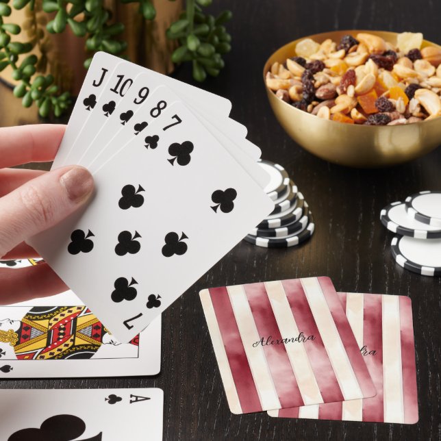 Burgundy Cream Stripes  Poker Cards (In Situ)
