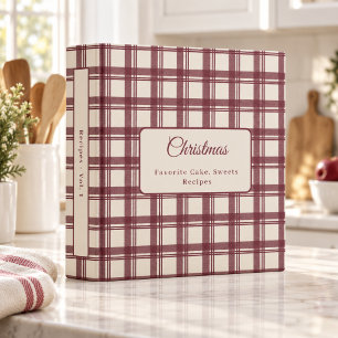 Burgundy Cream Tartan Christmas recipe 3 Ring Binder