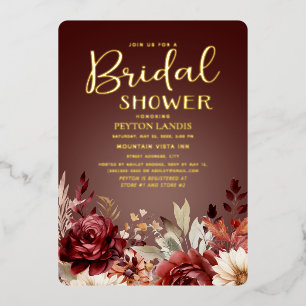 Burgundy Cream Watercolor Floral Bridal Shower Foil Invitation