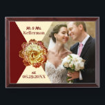 Burgundy & Cream Wedding Plaque<br><div class="desc">Here's a lovely wood plaque keepsake for the newlyweds ...  find a stunning picture to put on this one and then simply update the text with their information and you've got something they will cherish forever!</div>