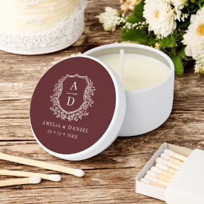 Burgundy Crest Modern Monogram Wedding  Mini Candle Favors