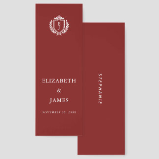 Burgundy Crest Wedding Custom Initials Bookmarks