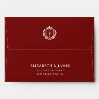 Burgundy Crest Wedding Custom Initials Envelope