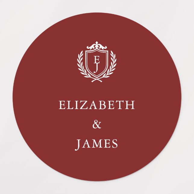 Burgundy Crest Wedding Custom Initials Labels (Design 1)
