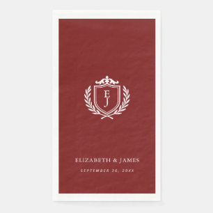 Burgundy Crest Wedding Custom Initials Paper Guest Towels