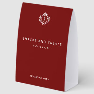 Burgundy Crest Wedding Custom Initials Paper Table Tent