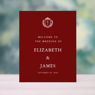 Burgundy Crest Wedding Welcome, Custom Initials Acrylic Sign