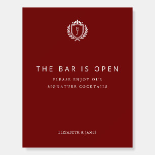 Burgundy Crest Wedding Welcome, Custom Initials Foam Board