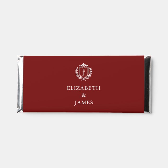 Burgundy Crest Wedding Welcome, Custom Initials Hershey Bar Favors (Front)