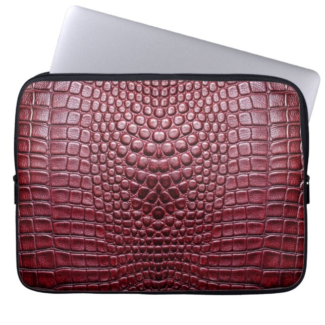 Burgundy Crocodile Alligator Faux Leather Print Laptop Sleeve (Front)