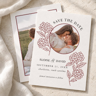 Burgundy Cross Stitch Hydrangea Photo Wedding Save The Date