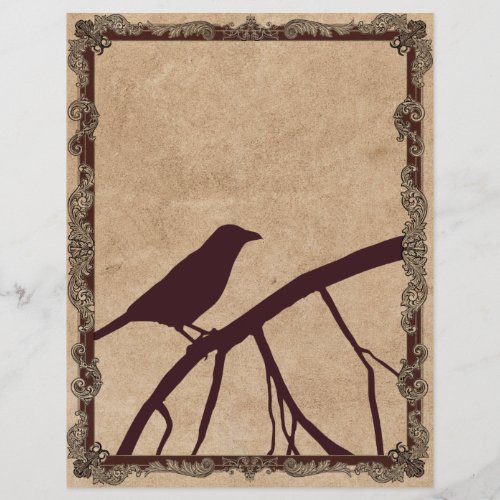 Burgundy Crow _ Fancy Frame on Antique Background