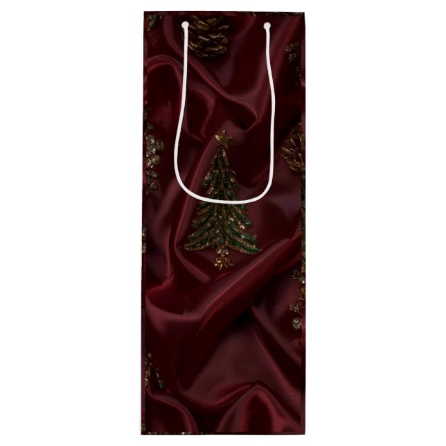 Burgundy Crystal Christmas  Wine Gift Bag (Front)