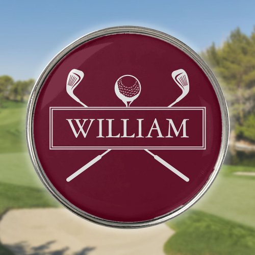 Burgundy Custom Ball And Clubs Golf Ball Marker