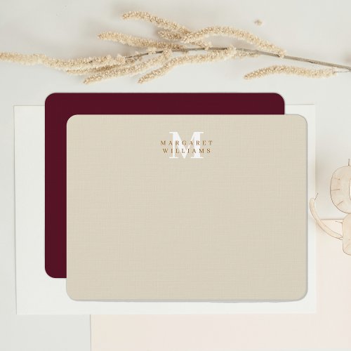 Burgundy Custom Colored Monogram Name Note Card