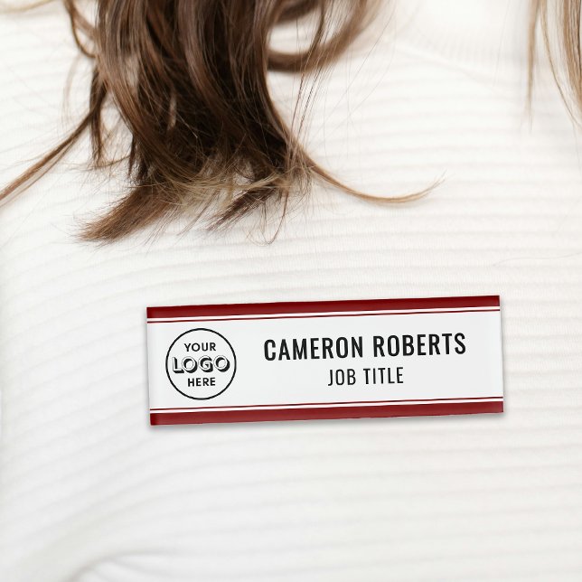 Burgundy Custom Company Logo Employee Name Tag (Creator Uploaded)