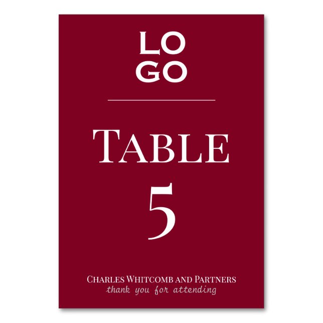 Burgundy Custom Logo Business or Corporate Event  Table Number (Front)