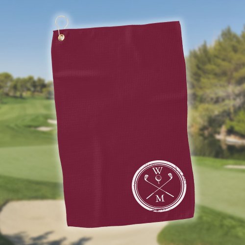 Burgundy Custom Monogram Initials Golf Towel