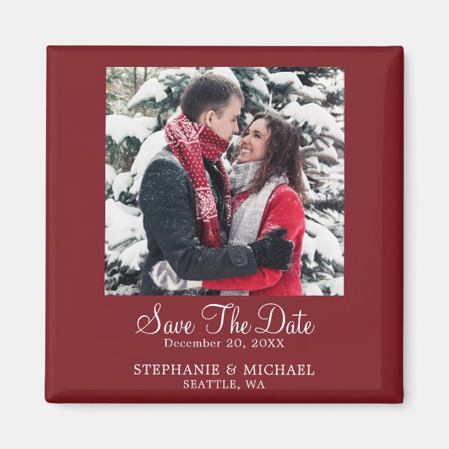 Burgundy Custom Photo Wedding Save The Date Magnet (Front)