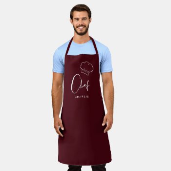 Burgundy Cute Hat And Script Personalized Chef Apron by TintAndBeyond at Zazzle