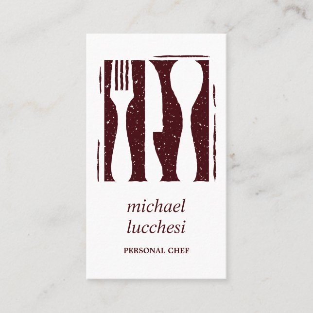 Burgundy Cutlery | Chef Catering Bakery Restaurant Business Card (Front)
