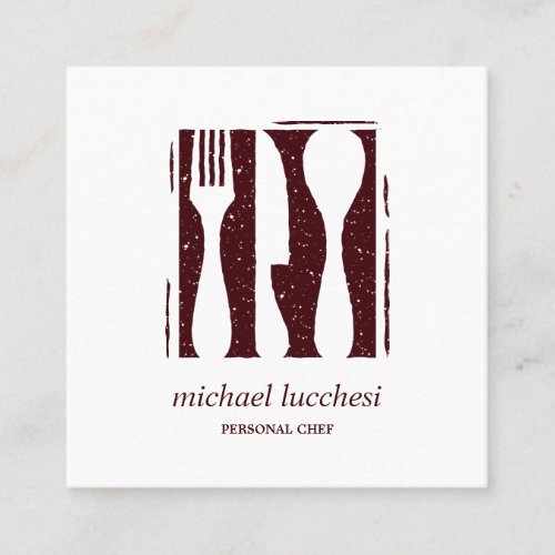 Burgundy Cutlery  Chef Catering Bakery Restaurant Square Business Card