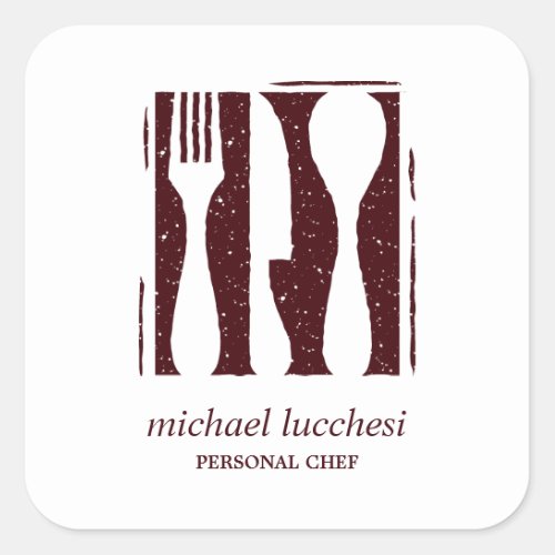 Burgundy Cutlery  Chef Catering Bakery Restaurant Square Sticker