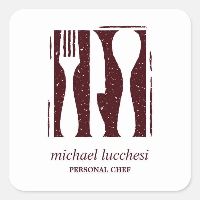 Burgundy Cutlery | Chef Catering Bakery Restaurant Square Sticker (Front)