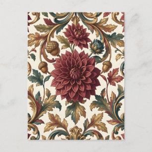 Burgundy Dahlia Golden Acorn Baroque Floral Postcard